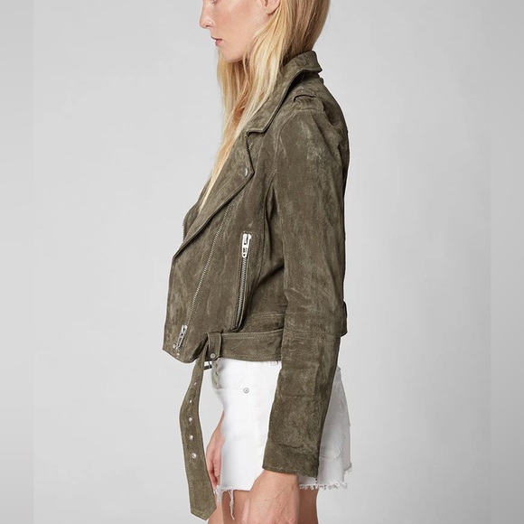 Blank NYC | 100% Suede Leather Moto Jacket in Olive Green XS - Picture 11 of 11